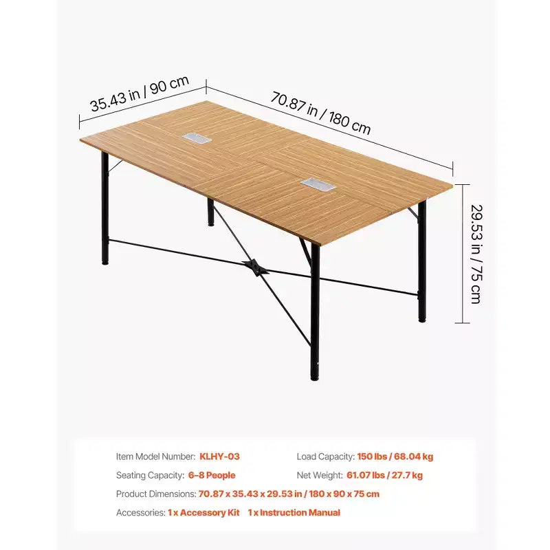 6 ft Conference Table for 6-8 Person, Modern Rectangle Meeting Desk with Metal Legs, Brown