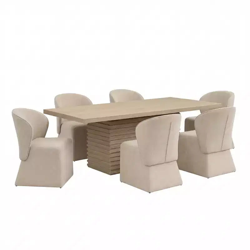 Modern 7 Piece Wooden and Metal Dining Set with Upholstered Chairs