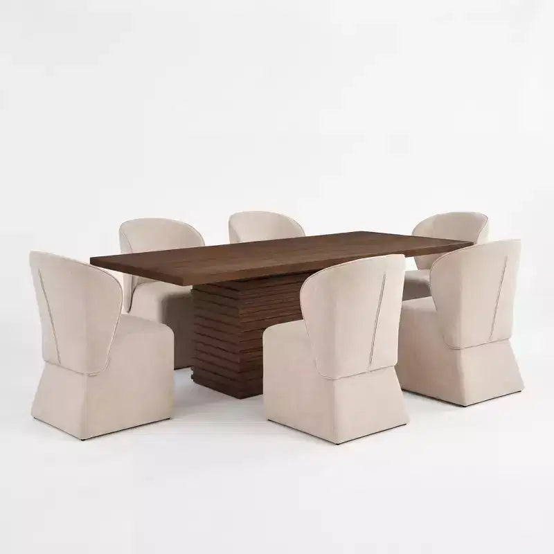 Modern 7 Piece Wooden and Metal Dining Set with Upholstered Chairs