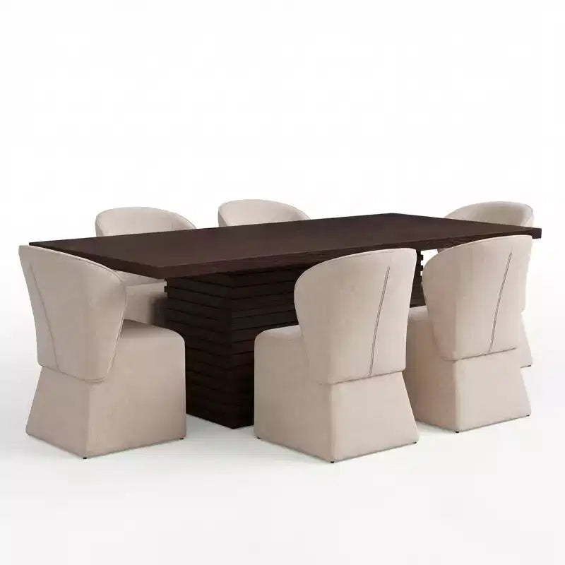 Modern 7 Piece Wooden and Metal Dining Set with Upholstered Chairs