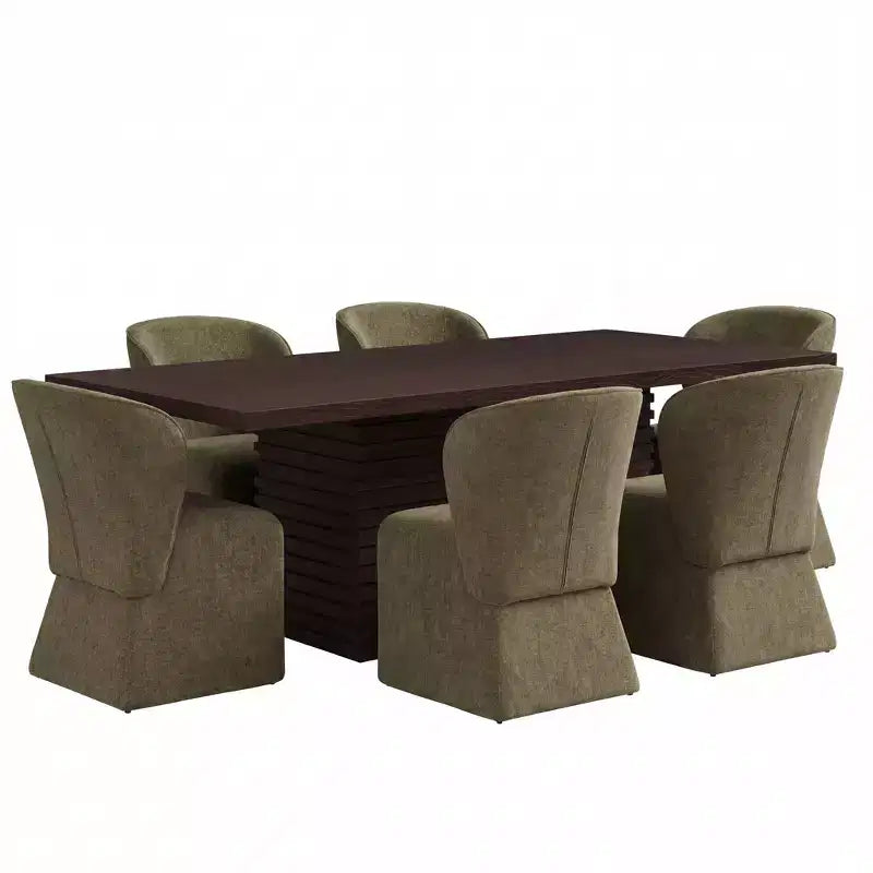 Modern 7 Piece Wooden and Metal Dining Set with Upholstered Chairs
