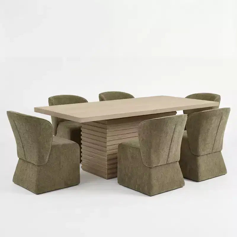 Modern 7 Piece Wooden and Metal Dining Set with Upholstered Chairs