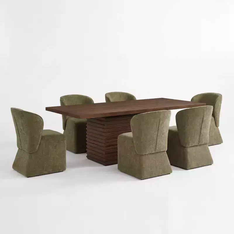 Modern 7 Piece Wooden and Metal Dining Set with Upholstered Chairs
