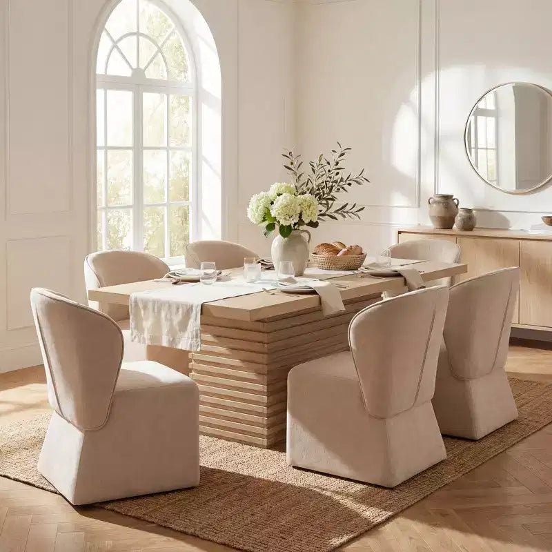 Modern 7 Piece Wooden and Metal Dining Set with Upholstered Chairs