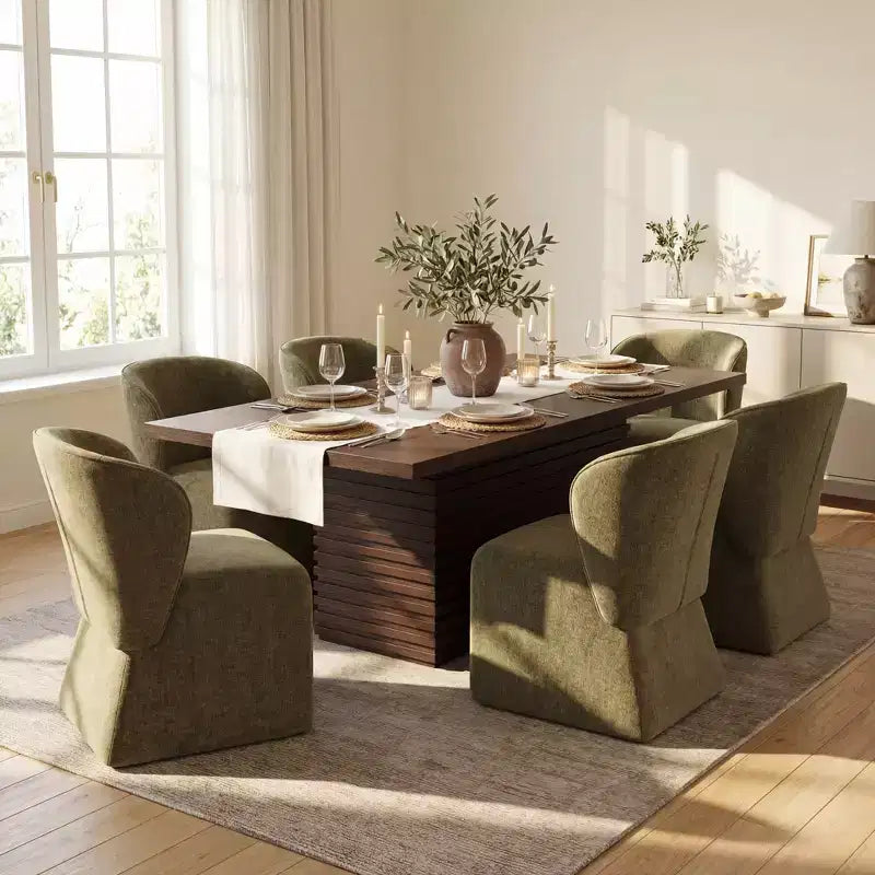 Modern 7 Piece Wooden and Metal Dining Set with Upholstered Chairs