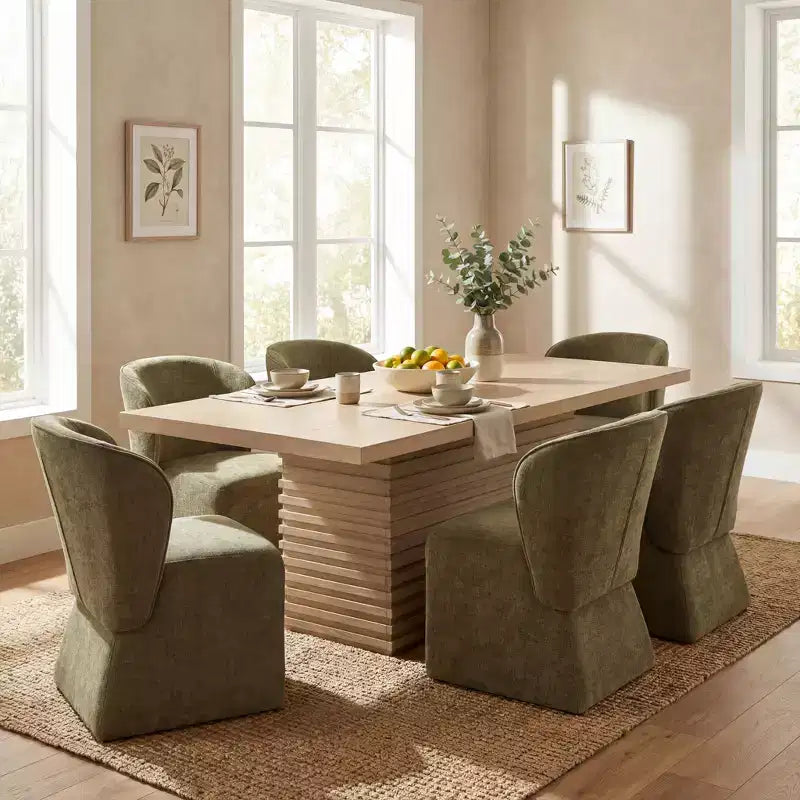 Modern 7 Piece Wooden and Metal Dining Set with Upholstered Chairs