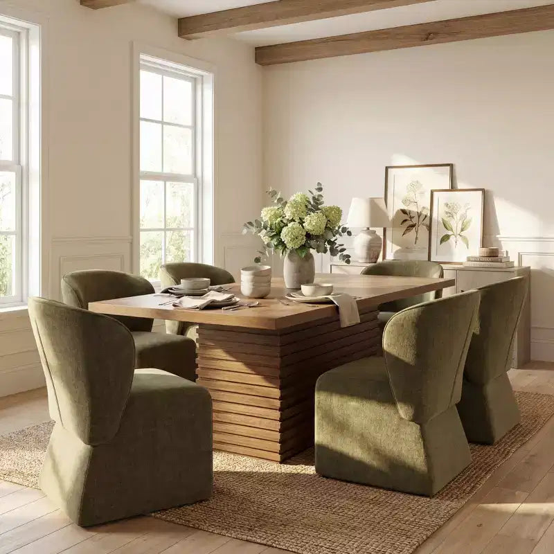 Modern 7 Piece Wooden and Metal Dining Set with Upholstered Chairs