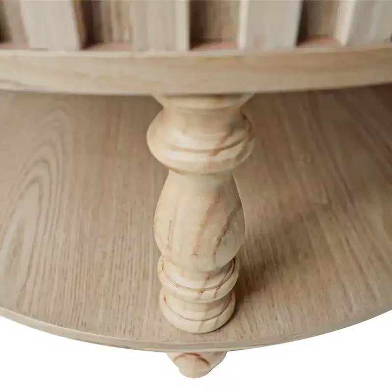 Mid Century Modern Fluted Coffee Table with Storage, Natural Wood Finish, Flip-Top Lid and Solid Wood Legs