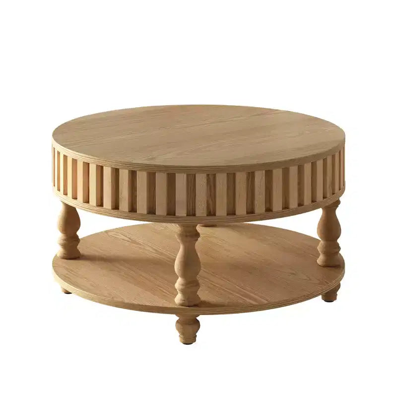 Mid Century Modern Fluted Coffee Table with Storage, Natural Wood Finish, Flip-Top Lid and Solid Wood Legs