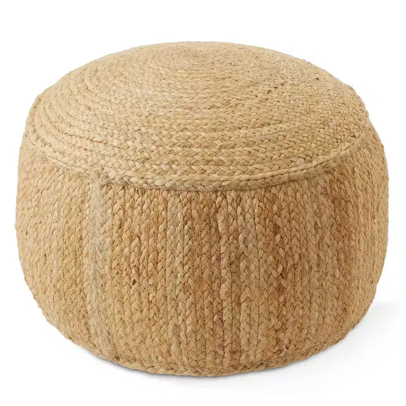 Braided Jute Pouf, 22W x 22D x 14H Woven Jute Ottoman Footrest, Decorative Indoor Boho Home Accent