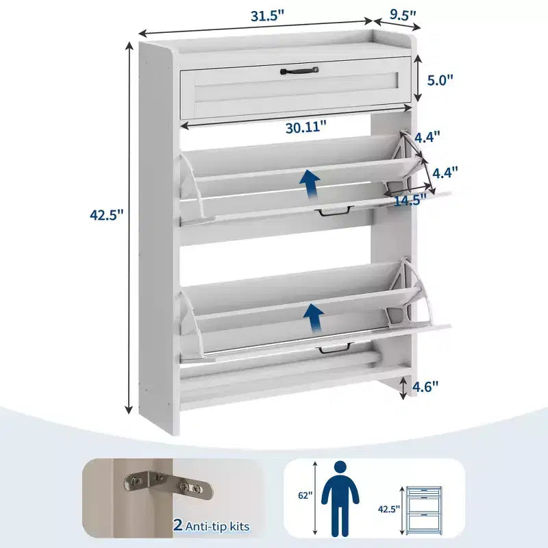 Shoe Cabinet with Flip Drawers & Top Drawer, Wood Hidden Storage, Freestanding Narrow Organizer for Hallway, Living Room