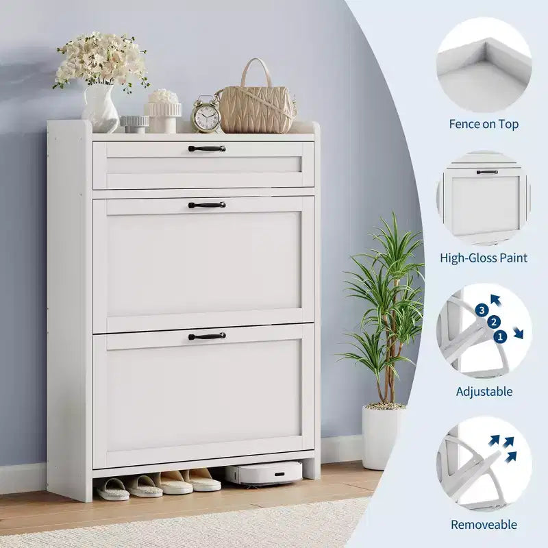 Shoe Cabinet with Flip Drawers & Top Drawer, Wood Hidden Storage, Freestanding Narrow Organizer for Hallway, Living Room