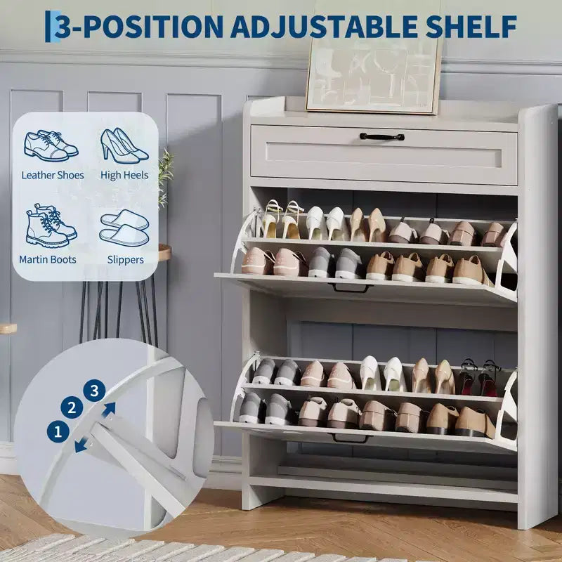 Shoe Cabinet with Flip Drawers & Top Drawer, Wood Hidden Storage, Freestanding Narrow Organizer for Hallway, Living Room