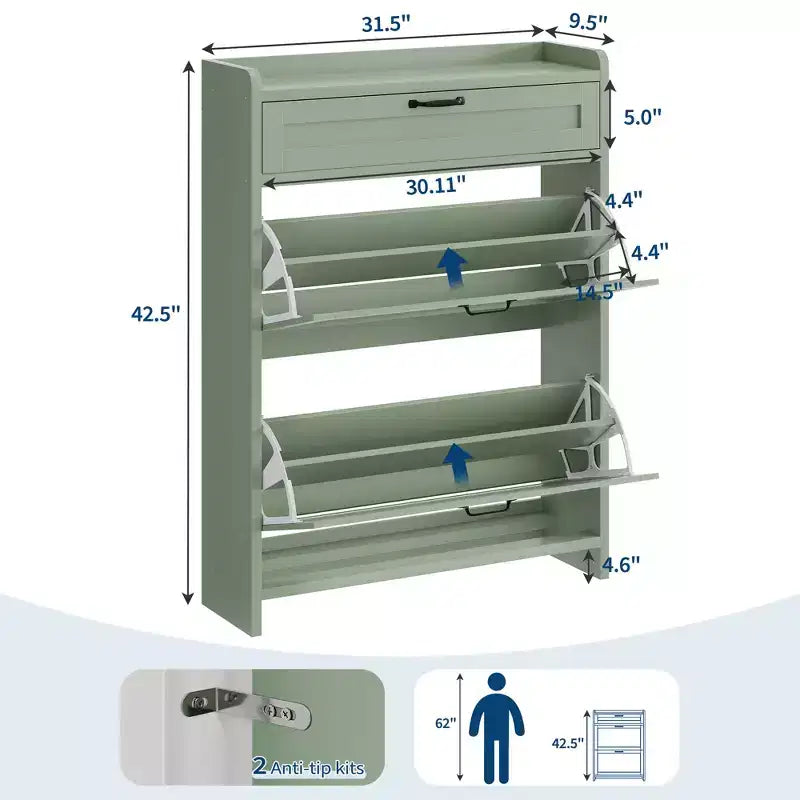 Shoe Cabinet with Flip Drawers & Top Drawer, Wood Hidden Storage, Freestanding Narrow Organizer for Hallway, Living Room