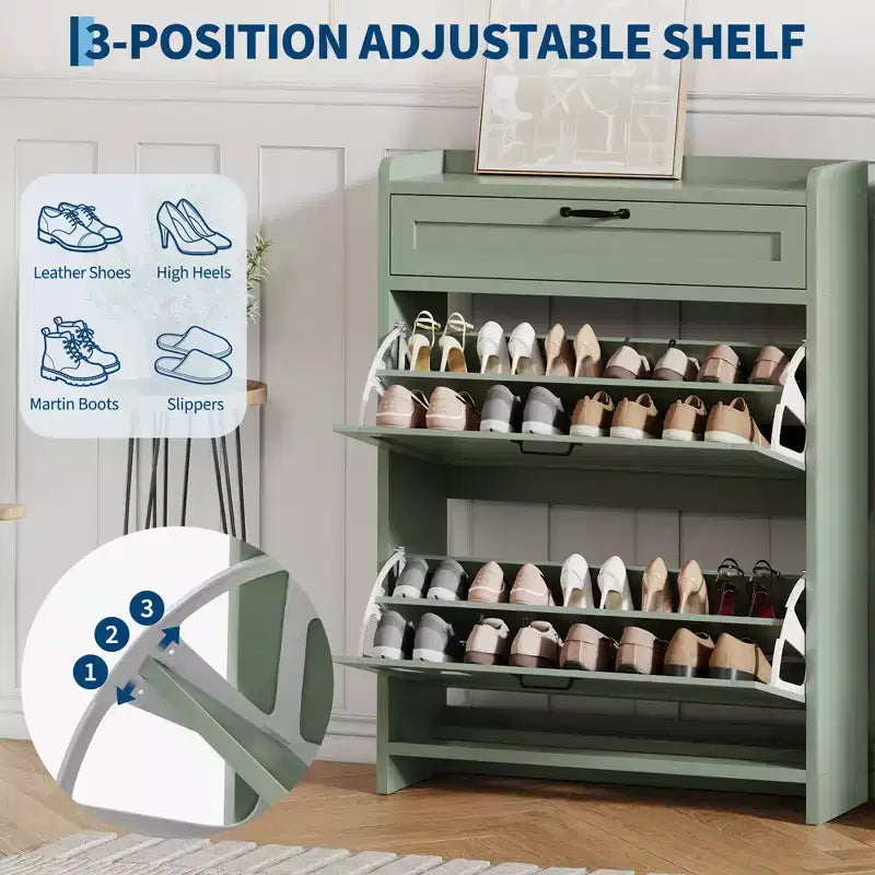 Shoe Cabinet with Flip Drawers & Top Drawer, Wood Hidden Storage, Freestanding Narrow Organizer for Hallway, Living Room