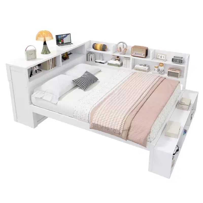 Full Daybed Frame, Solid Wood Daybed with Storage Cabinets and Shoe Cabinet