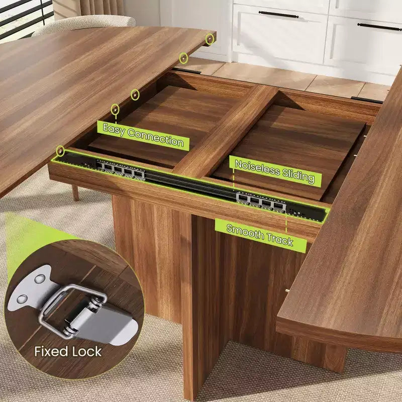 Extendable Round Dining Table for 4-8, Wooden Kitchen Table with Expandable Leaf, Oval, Walnut