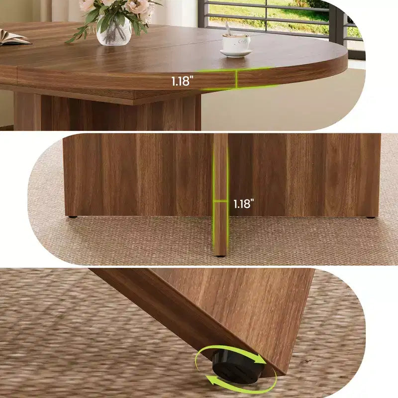 Extendable Round Dining Table for 4-8, Wooden Kitchen Table with Expandable Leaf, Oval, Walnut