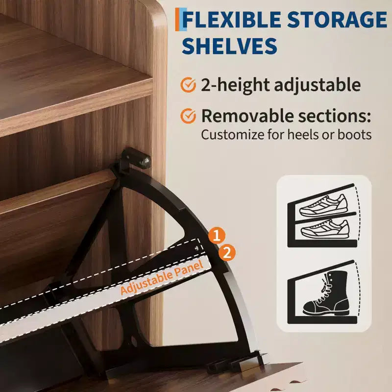 Narrow Shoe Storage Cabinet with 2 Flip Drawers, Wooden Hidden Shoe Rack Organizer for Entryway Hallway, Walnut