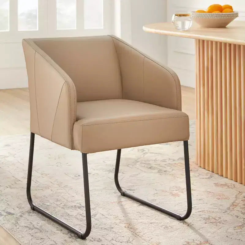 Modern Leather Dining Chair, Khaki